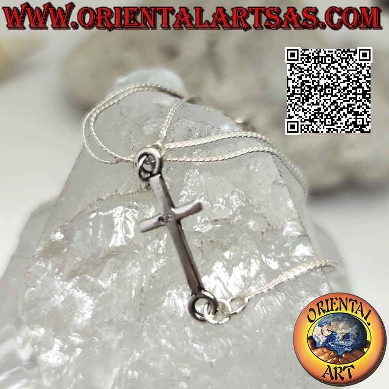 925 ‰ silver flat snake necklace with smooth horizontal cross (Nordic cross or "Jesus saving the people") 42 cm