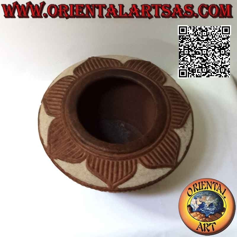 Vaso tradizionale di Lombok con decoro a fiore in terracotta e sabbia fatto a mano (25 cm e 37 cm ø)