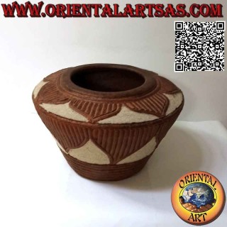 Vaso tradizionale di Lombok con decoro a fiore in terracotta e sabbia fatto a mano (25 cm e 37 cm ø)