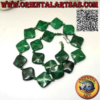 Collana Malachite Naturale Rombi Sfaccettati - Acciaio & Argento