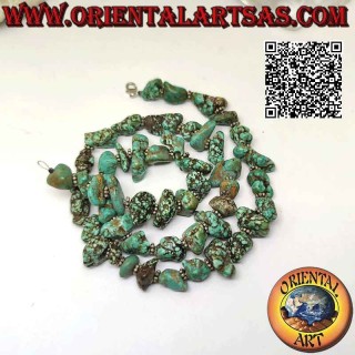 Raw Tibetan Turquoise & Silver Clasp Necklace | Oriental Art