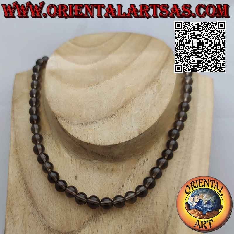 Natural 9mm Smoky Quartz Choker Necklace with Silver Hook | Oriental Art