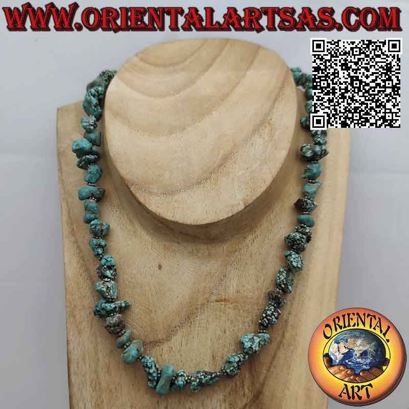 Raw Tibetan Turquoise & Silver Clasp Necklace | Oriental Art
