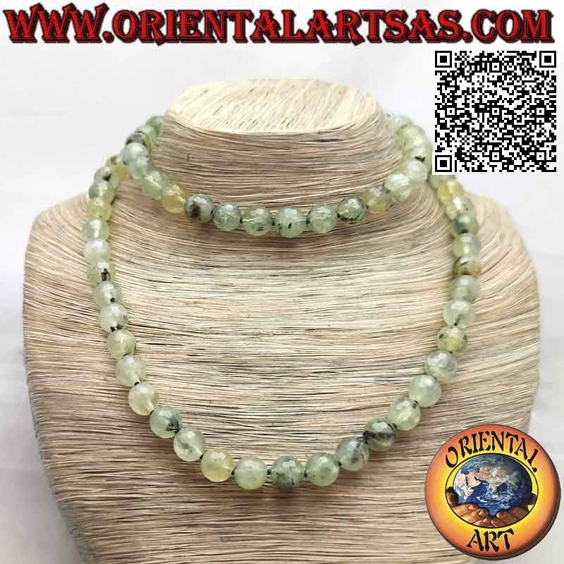 Collier Préhnite Naturelle Facettée 10mm Argent 80cm | Oriental Art