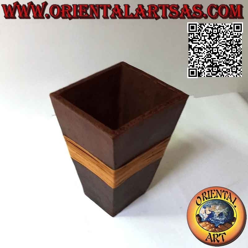 Vaso portafiori rettangolare tradizionale di Lombok e filo di midollino, fatto a mano (23 cm e 18x15 cm)
