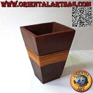 Vaso portafiori rettangolare tradizionale di Lombok e filo di midollino, fatto a mano (23 cm e 18x15 cm)