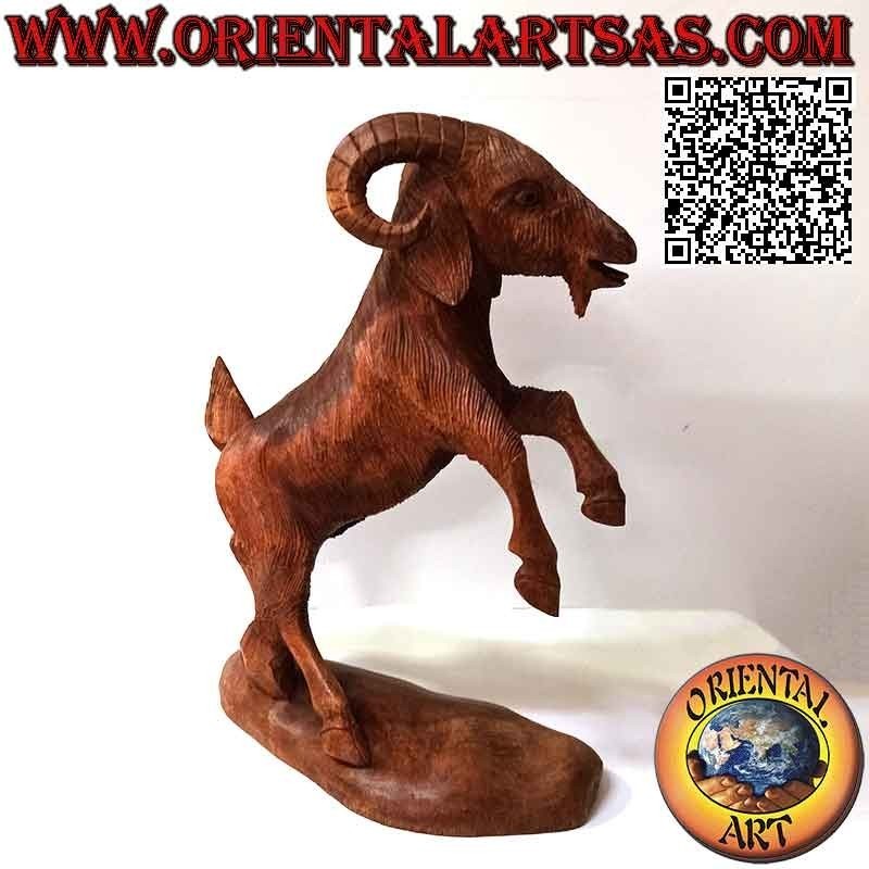 Escultura Ram o carnero rampante en madera de suar de 45 cm (tallada a mano a partir de un solo bloque)