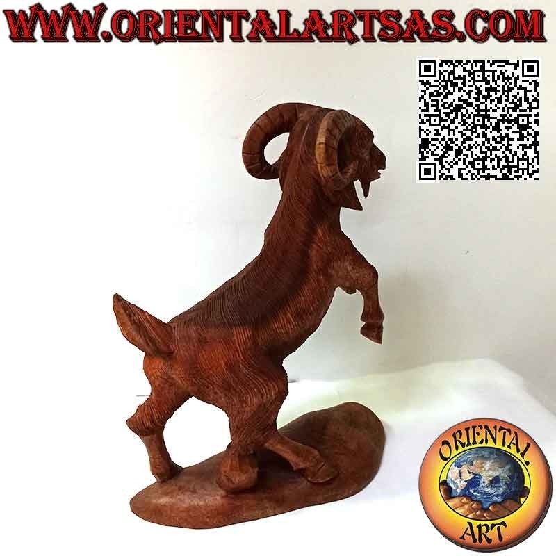 Scultura ariete o RAM rampante in legno di suar da 45 cm (scolpita a mano da un unico blocco)