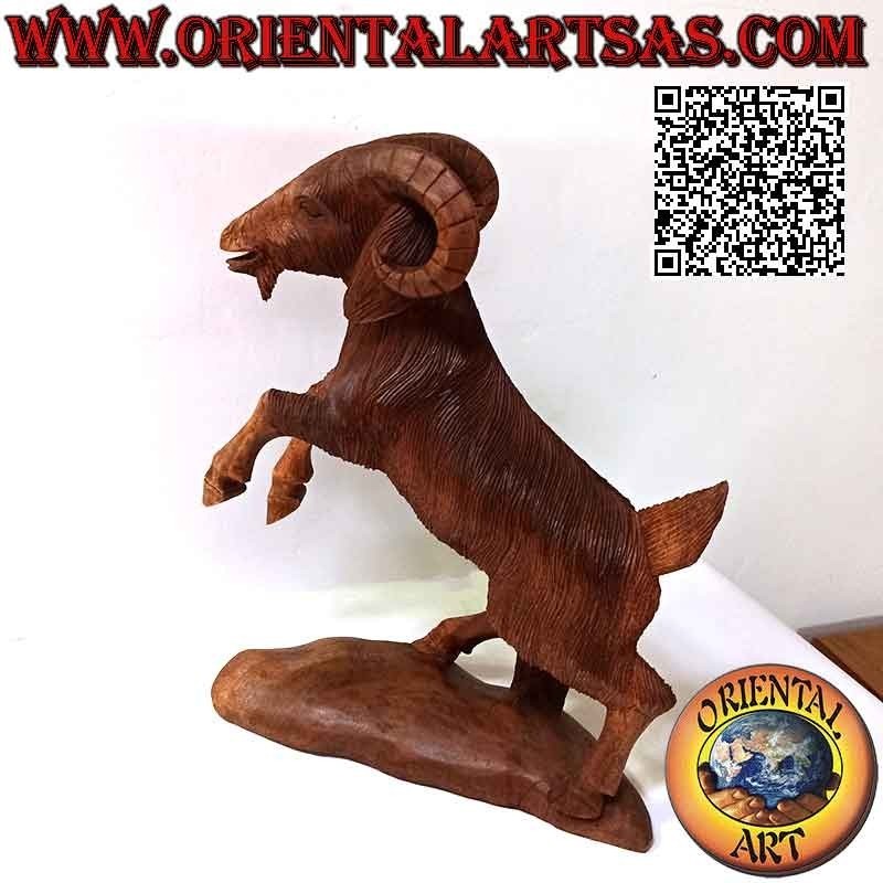 Widder- oder Widder-Skulptur aus 45 cm Suar-Holz (handgeschnitzt aus einem einzigen Block)