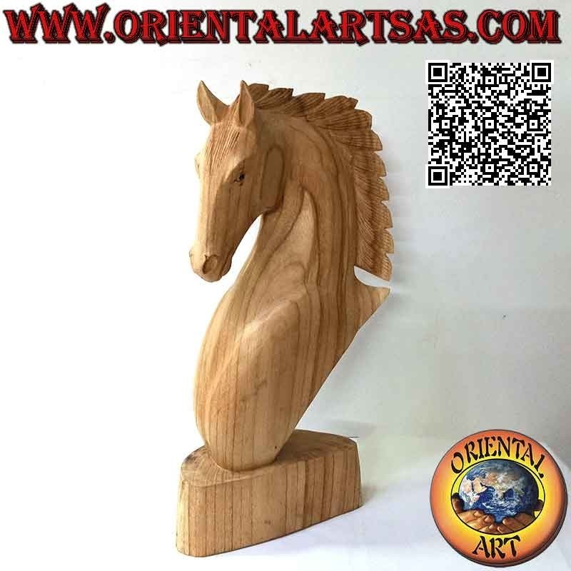 Scultura testa di cavallo in legno di pino americano da 50 cm (chiara)