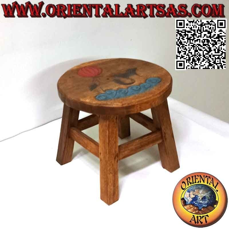Niedriger Hocker aus Suarholz mit handbemaltem graviertem Delfin