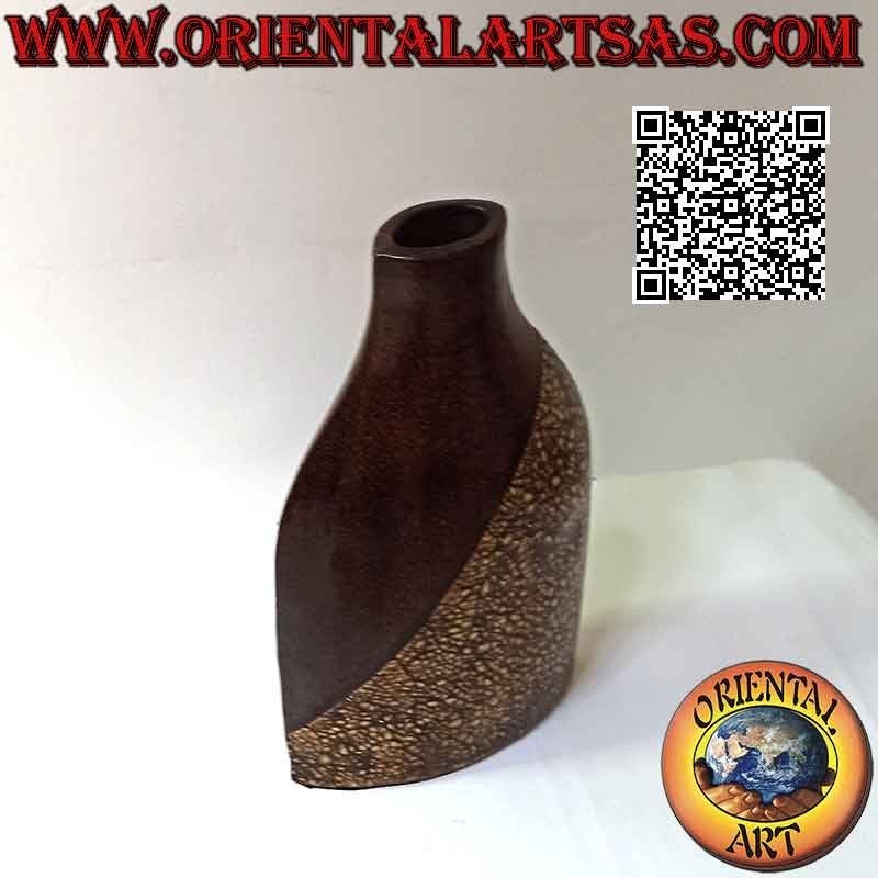 Ethnischer Blumenhalter mit balinesischer Dekoration und ovalem Mund aus Terrakotta, handgefertigt (38 cm und 22x9 cm)