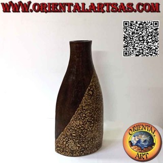 Ethnischer Blumenhalter mit balinesischer Dekoration und ovalem Mund aus Terrakotta, handgefertigt (43cm und 20x12cm)