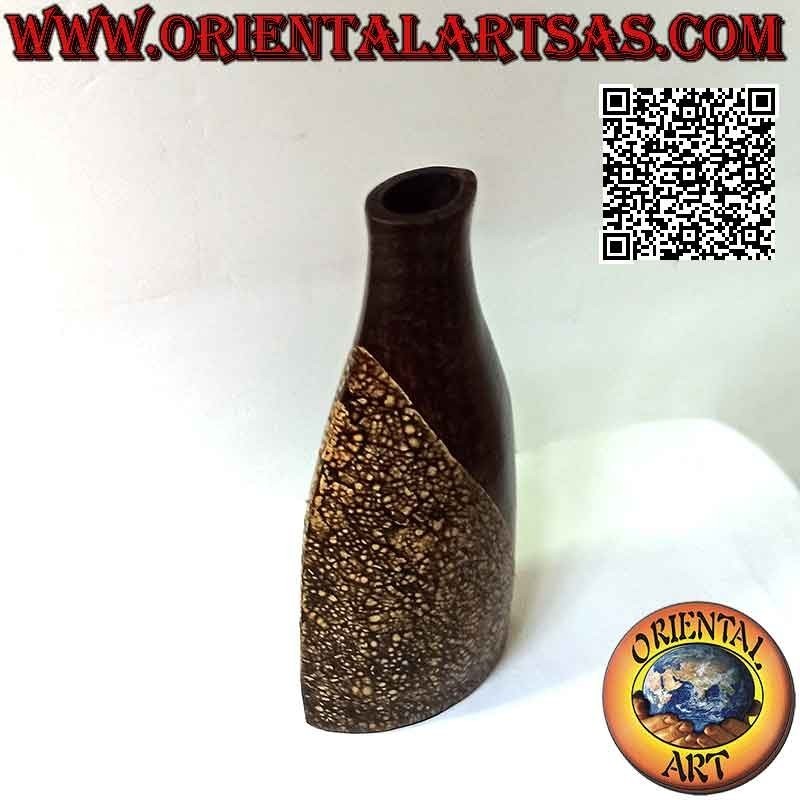 Florero étnico con decoración balinesa y boca ovalada en terracota, hecho a mano (43cm y 20x12cm)