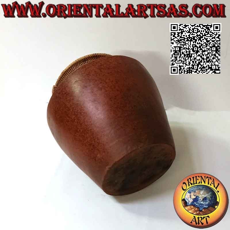 Vaso tradizionale di Lombok in terracotta chiara con bocca in midollino intrecciato fatto a mano (25 cm e 24 cm ø)