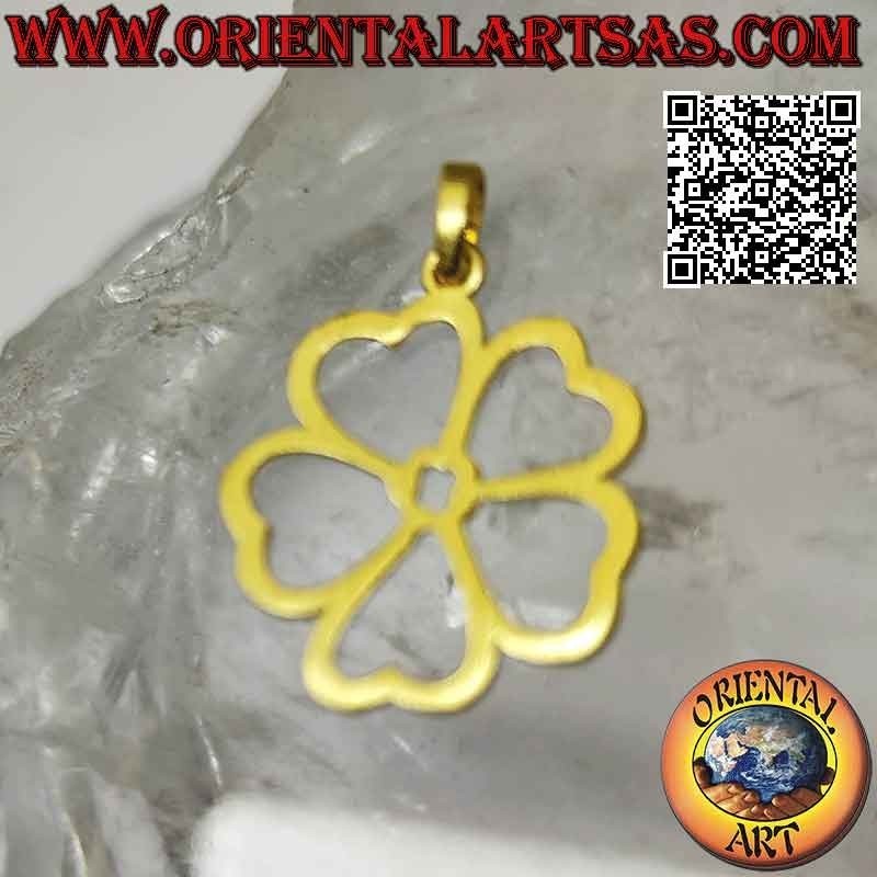 Colgante de plata, pentafoglio "amuleto de la suerte" chapado en oro (flor de la suerte infinita)
