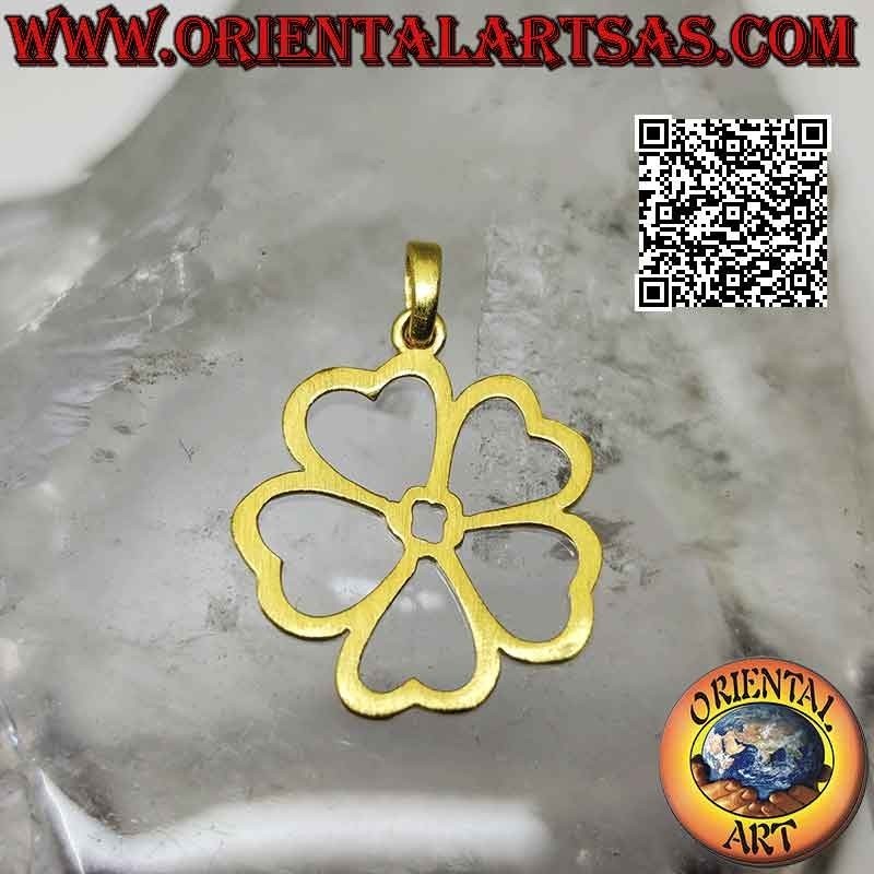 Colgante de plata, pentafoglio "amuleto de la suerte" chapado en oro (flor de la suerte infinita)