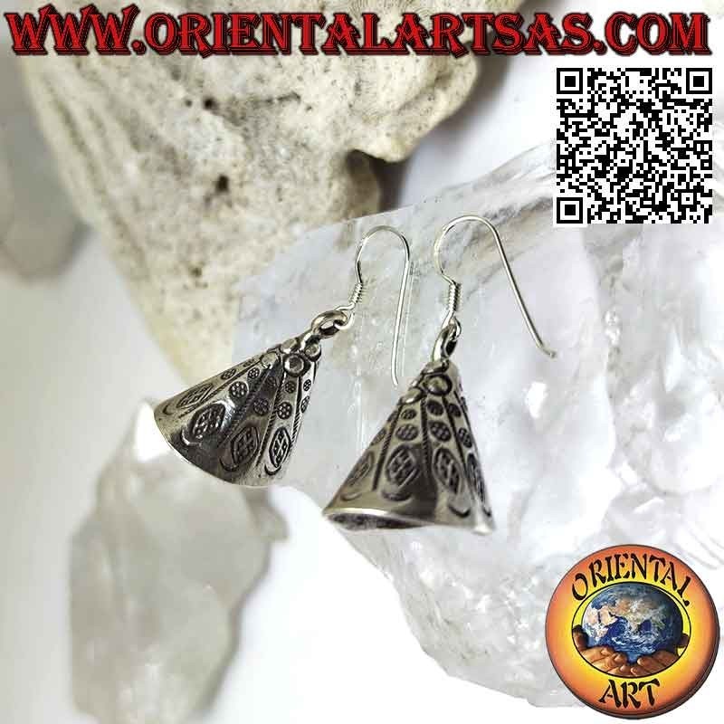 Silver earrings with pendant engraved cones, handmade (Karen)