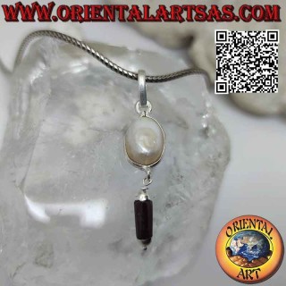 Silver pendant with scaramazza pearl and pendant garnet prism (c)