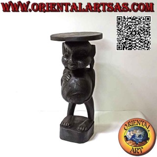 Tabouret rond avec assise soutenue par une sculpture de style aborigène en bois de teck (25 cm Ø)