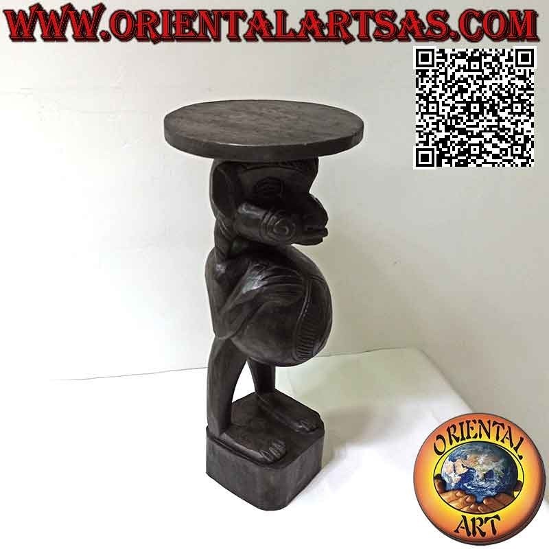 Tabouret rond avec assise soutenue par une sculpture de style aborigène en bois de teck (25 cm Ø)
