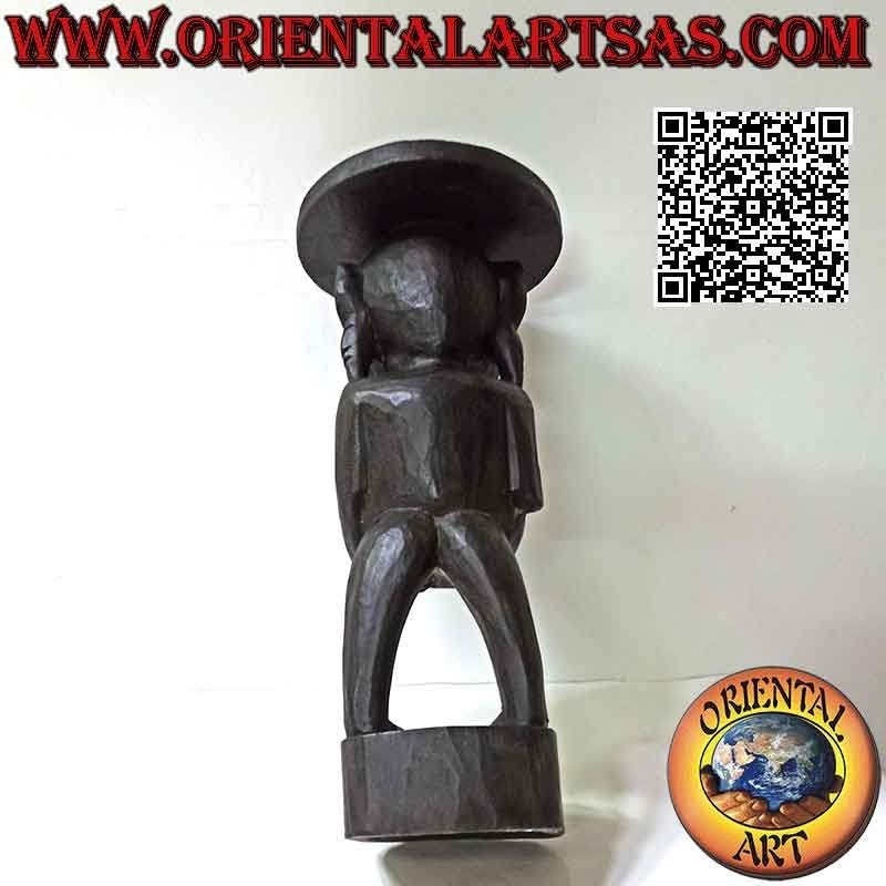 Runder Hocker mit Sitz, getragen von einer Skulptur im Aborigine-Stil aus Teakholz (25 cm Ø)