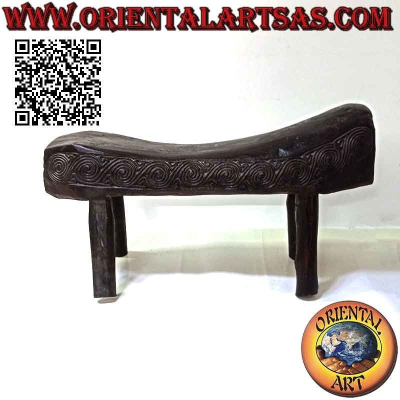 Banc avec siège selle de style primitif en bois de teck (65x26 cm)