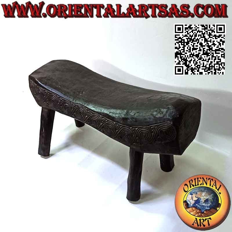 Banco con asiento de silla de estilo primitivo en madera de teca (65x26 cm)