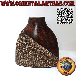 Ethnischer Blumenhalter mit balinesischer Dekoration und ovalem Mund aus Terrakotta, handgefertigt (33cm und 33x10cm)