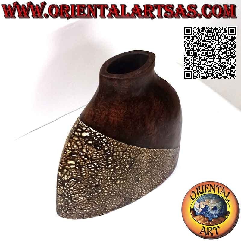 Ethnic flower holder with Balinese decoration and oval mouth in terracotta, handmade (33cm and 33x10cm)