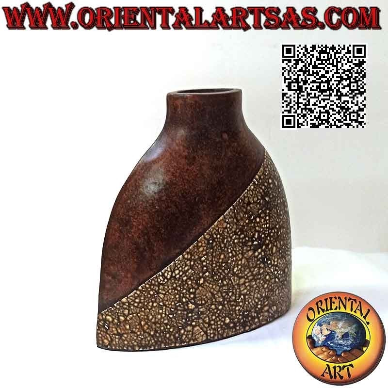 Ethnischer Blumenhalter mit balinesischer Dekoration und ovalem Mund aus Terrakotta, handgefertigt (33cm und 33x10cm)