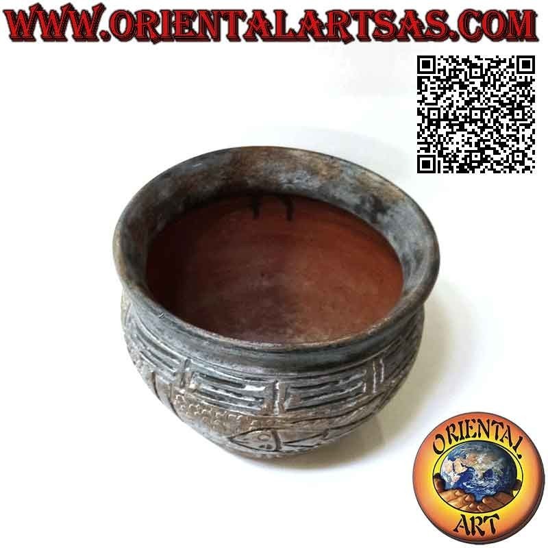 Vaso porta piante con decoro e pesci in rilievo in terracotta, fatto a mano (20 cm e 28 cm ø)