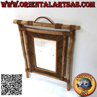 Miroir mural, rectangulaire en bois de café et décorations en fibres végétales (73 x 60 cm)