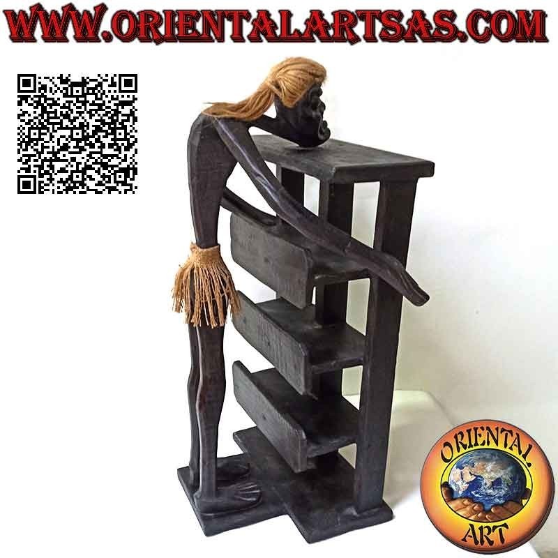 Bacheca a otto quadrati in stile primitivo con scultura aborigena in legno di teak
