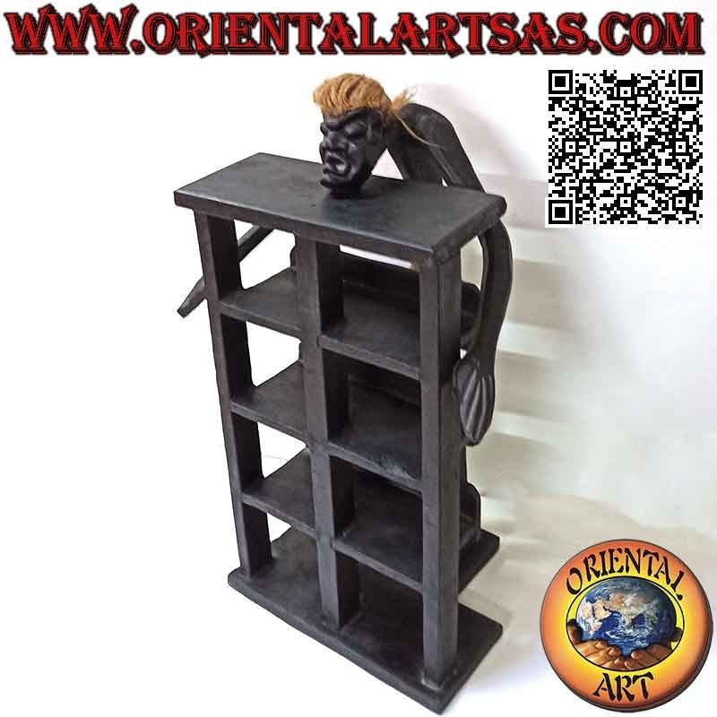 Bacheca a otto quadrati in stile primitivo con scultura aborigena in legno di teak