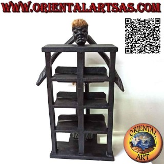 Bacheca a otto quadrati in stile primitivo con scultura aborigena in legno di teak