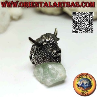 Surgical steel ring (316L), fully engraved American bison head