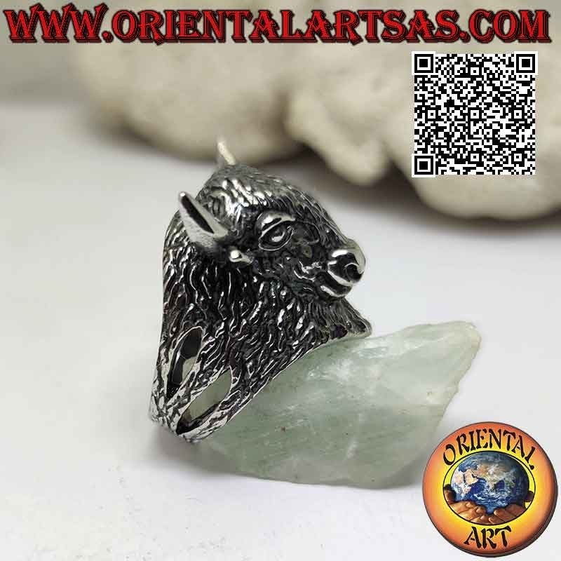 Surgical steel ring (316L), fully engraved American bison head