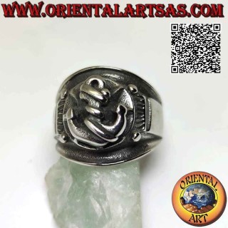 Anello in acciaio chirurgico (316L), a fascia crescente con àncora in sporgente centrale