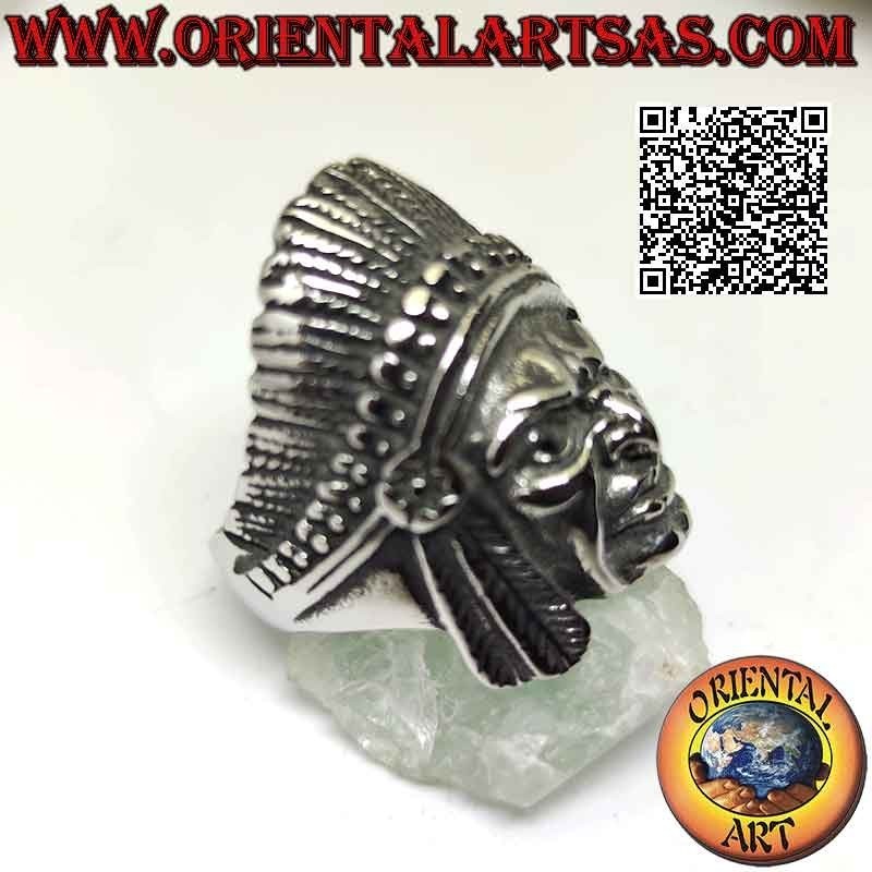 Surgical steel (316L) head ring of a Native American Indian fighter with feather headdress
