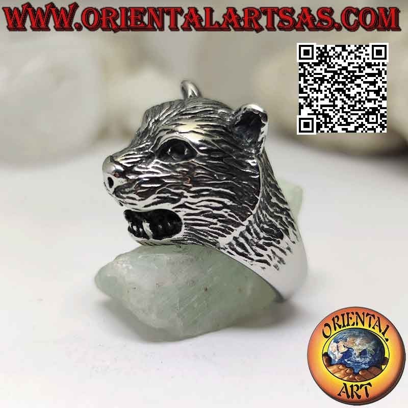 Anello in acciaio chirurgico (316L), a forma di testa di pantera