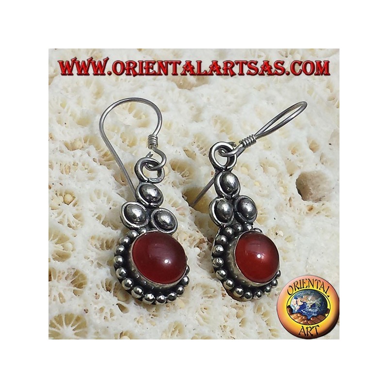 pendientes de plata con cornalina ronda Bali