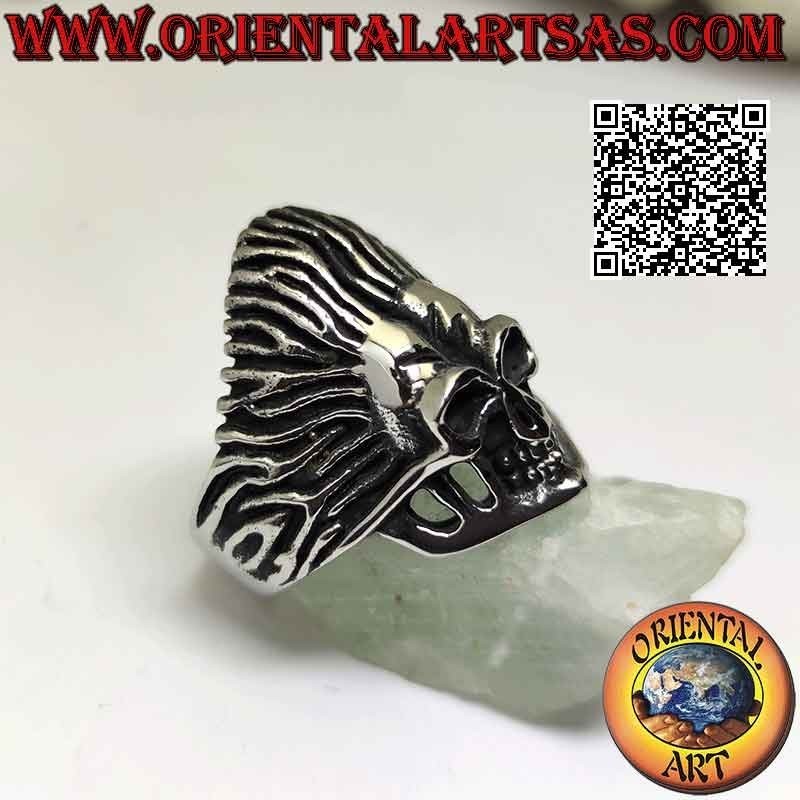 Chirurgenstahlring (316L), indianischer Totenkopf mit Federschmuck