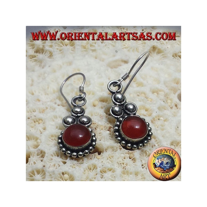 pendientes de plata con cornalina ronda Bali