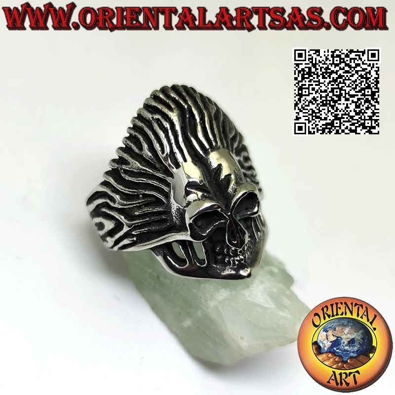 Surgical steel ring (316L), Native American Indian skull with feather headdress