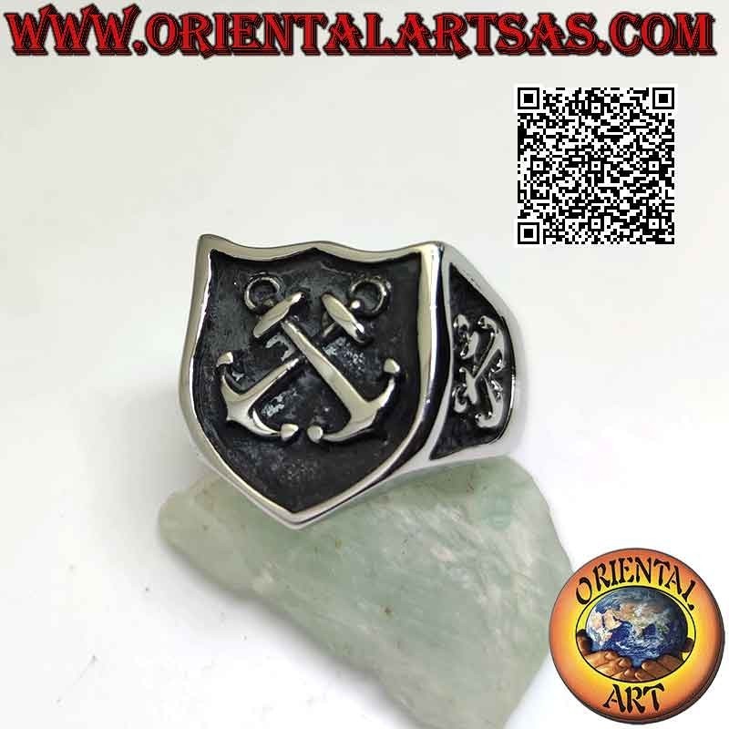 Surgical steel ring (316L), anchor in bas-relief in the central coat of arms and on the sides