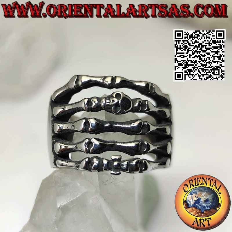Surgical steel (316L) ring, intertwined skeleton hands