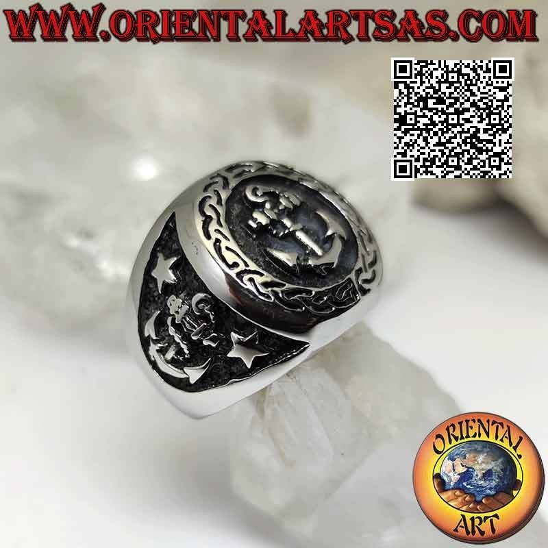 Surgical steel ring (316L), bas-relief anchor in the circle and on the sides