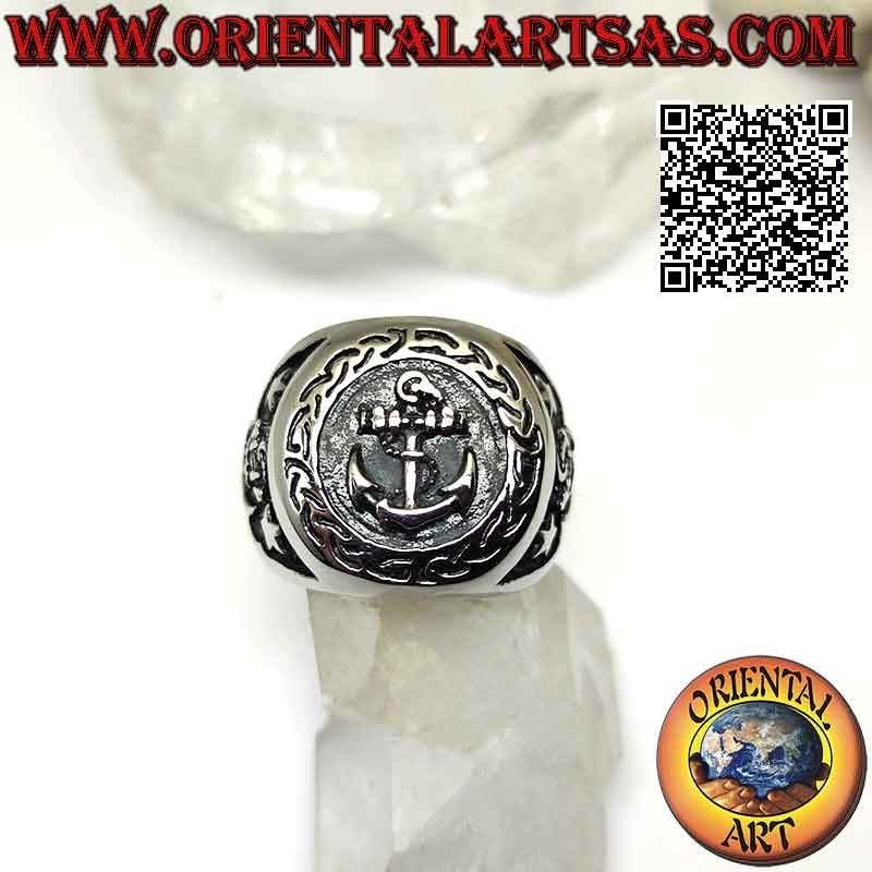 Surgical steel ring (316L), bas-relief anchor in the circle and on the sides