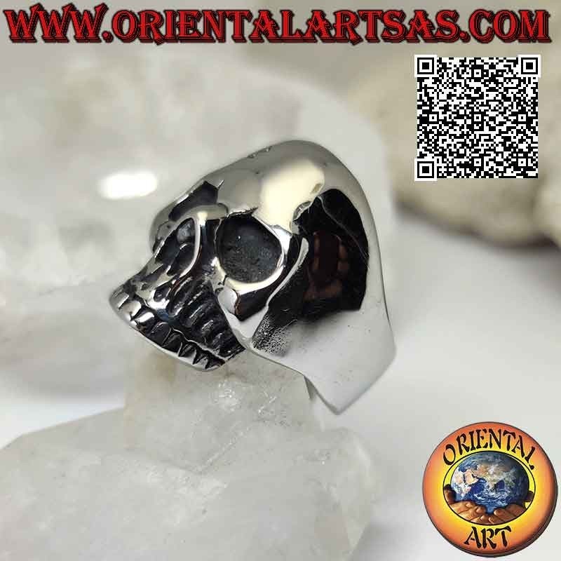 Bague en acier chirurgical (316L), tête de mort "calanca" mexicaine lisse à décor floral gravé sur une face